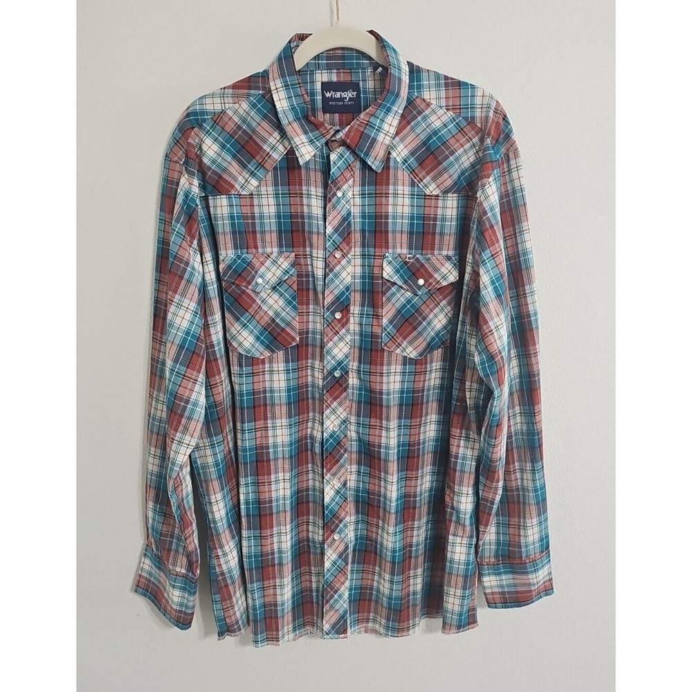 Vintage Wrangler Western Shirt Long Sleeve Pearl Snap Shirt Sz 2XT